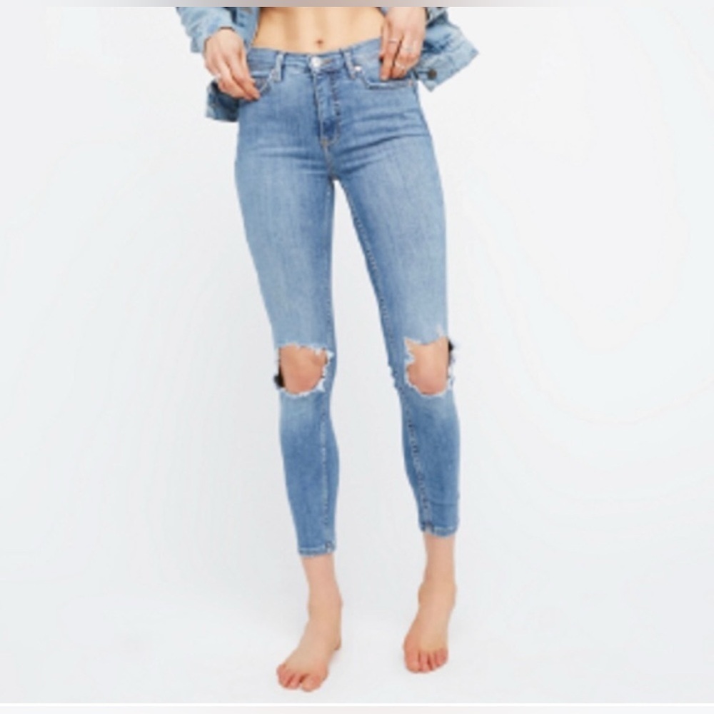 FREE PEOPLE High Rise Busted Knee Mid Stone Blue Skinny Jeans